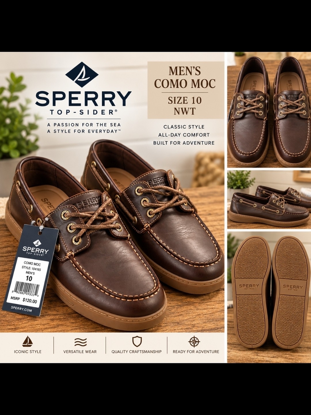 Sperry Men’s Como Moc Boat Shoes - Dark Brown/Tan